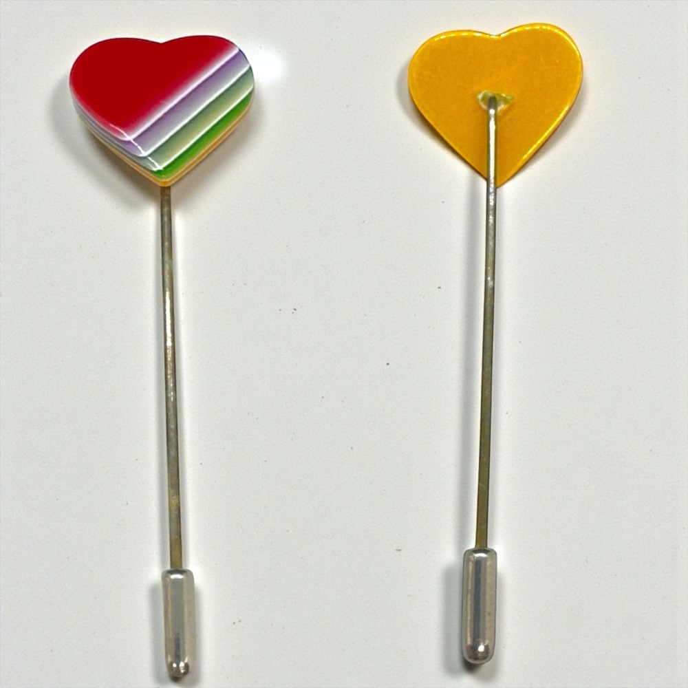 Vintage Lea Stein Red Multicolored Layered Celluloid Heart Stick Pin